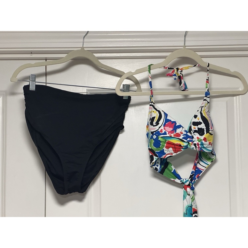 Anne Cole, Women's Multi Color Bikini Top W/Black Bottoms, Top M Bottom‎ L